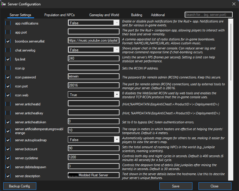 Server configuration settings image